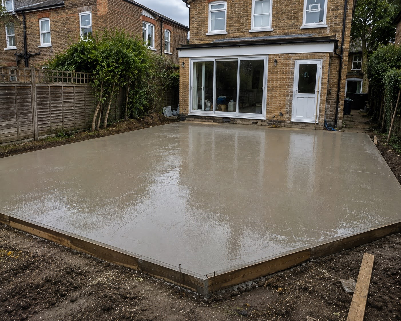 Raft foundation installation for a heavier garden structure in Enfield