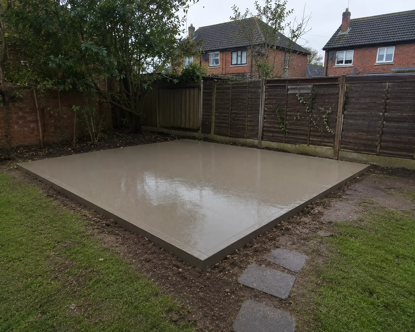 Finished concrete shed base installation