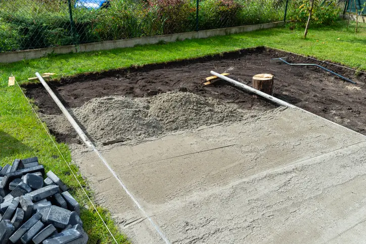 Concrete shed base mid construction