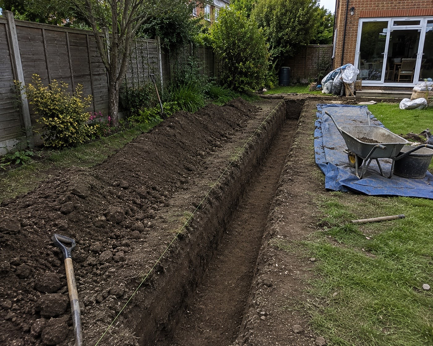 Excavated trench ready for trench fill foundation installation in Enfield